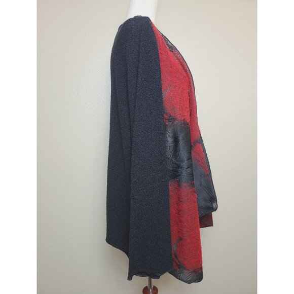 Jaskar Womens Long Sleeves Cardigan Cover up Open Front Red Black Size 16 A309 - Picture 3 of 7
